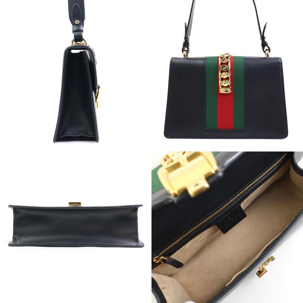 Gucci Shoulder Leather Black Sylvie Bag Black